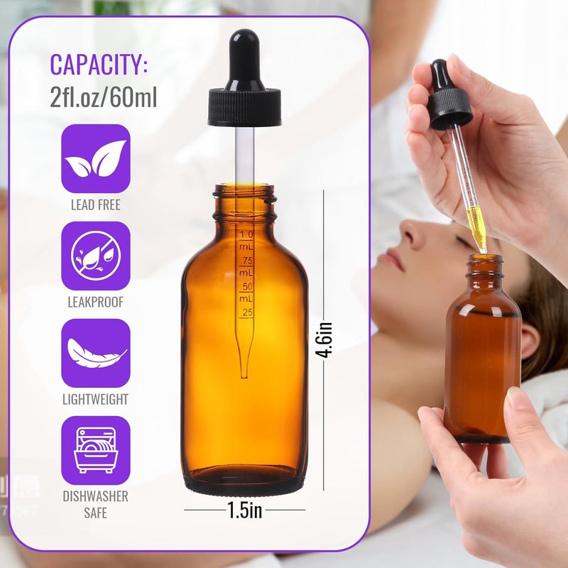 AuroTrends Amber Dropper Bottle 2 oz 24Pack, Glass Tincture Bottles with Dropper - Amber Glass Dropper Bottle 2 oz with Funnel/Stickers/Plastic Graduated Pipette (2fl.oz, Set of 24) - Image 2